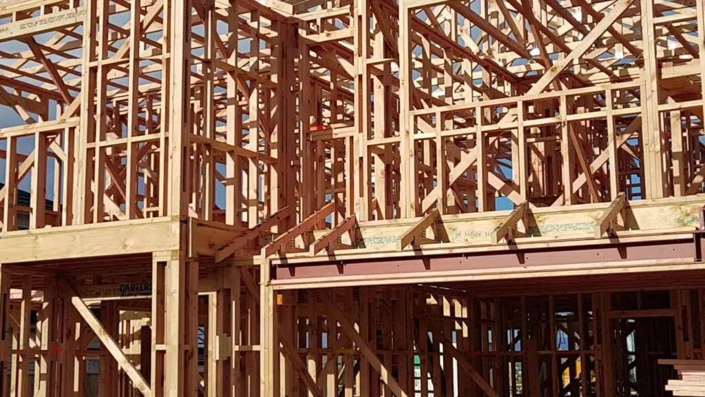 Multi-level wood framing on a new build