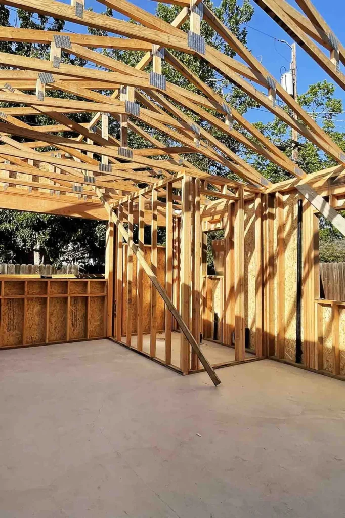 New ADU at the framing stage with roof trusses set, Alta Vista, Ottawa
