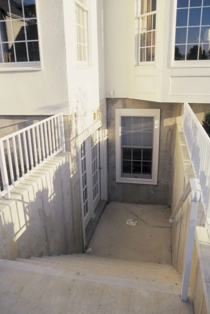 Separate exterior basement entrance with a concrete stairwell, Gloucester, Ottawa