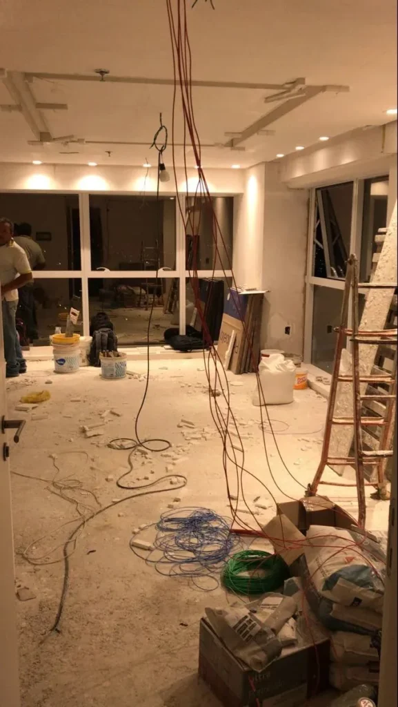 Interior renovation at rough-in with new wiring and pot lights, Nepean, Ottawa